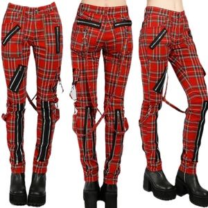 CLASSIC SLIM LEG BONDAGE PANT RED PLAID size 38 like new